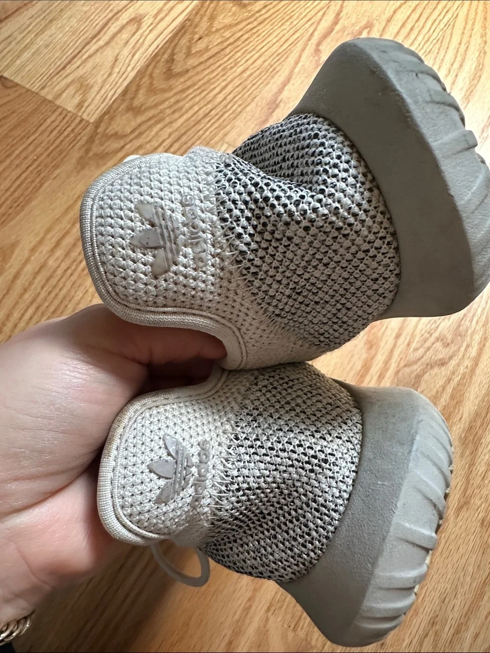 adidas Women’s Light Beige Knit Lace-Up Sneakers